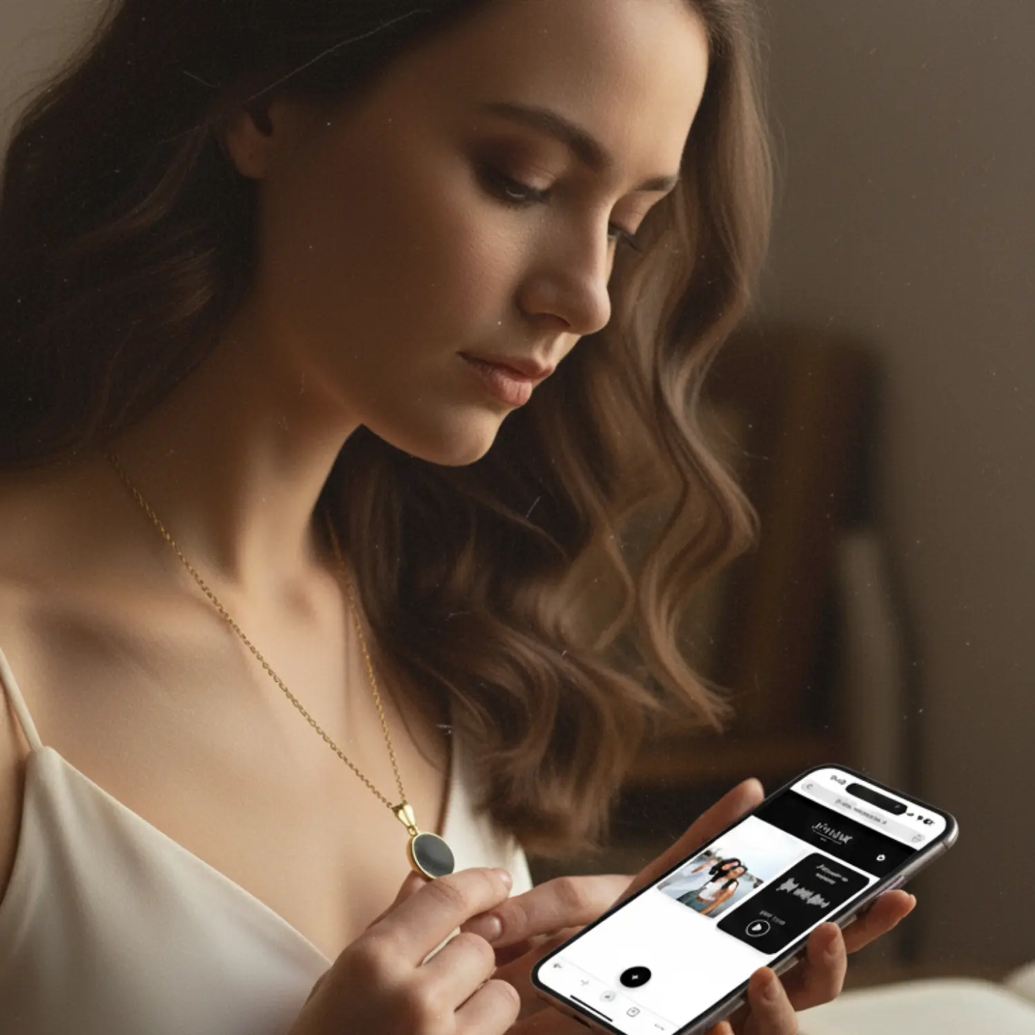 femme qui scanne un collier souvenir connecté Konnect 2