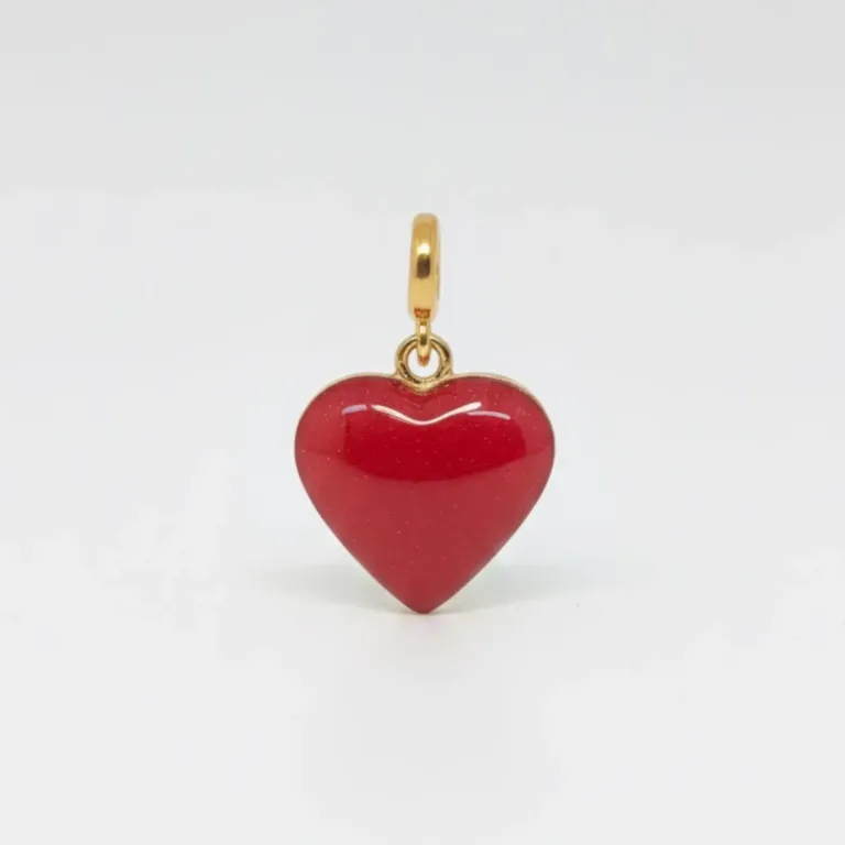 charm amovible coeur en acier inoxydable doré et résine rouge pailleté avec puce NFC