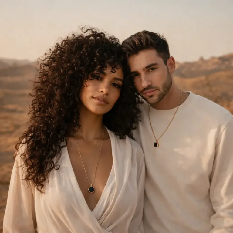 jeune couple qui porte chacun un collier souvenir connecté Joylink en acier inoxydable