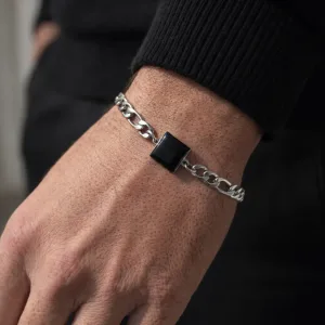 bracelet personnalisé homme en acier inoxydable argenté avec puce NFC